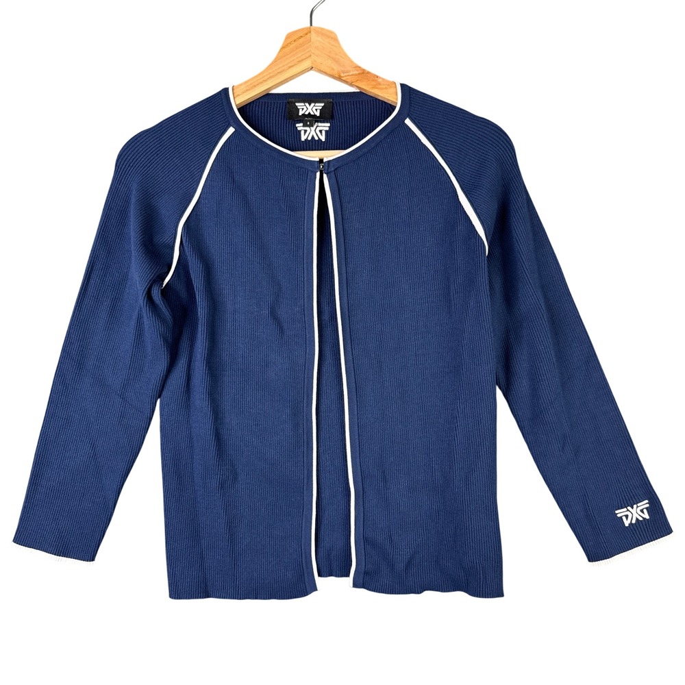 PXG Parsons Xtreme Golf Women Navy Blue Ribbed Cardigan Sweater WS22ASC2-01NY S